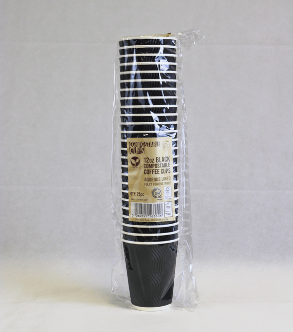 12oz Black Compostable Ripple Cups