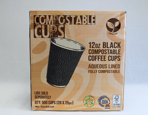 12oz Black Compostable Ripple Cups