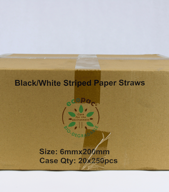 Black & White Striped Paper Straws 200mm x 6mm