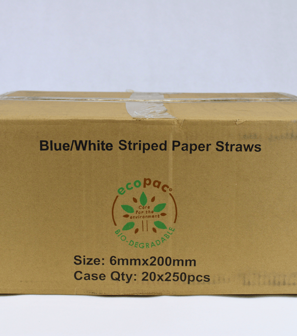 Blue & White Striped Paper Straws 200mm X 6mm