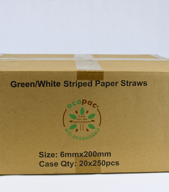 Green & White Striped Paper Straws 200mm x 6mm