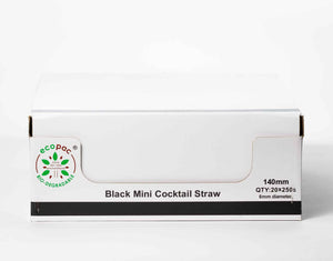 Black Mini Cocktail Paper Straws - 140mm.