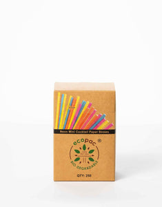 Assorted Neon Colours Mini Cocktail Paper Straws - 140mm.