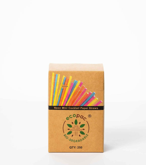 Assorted Neon Colours Mini Cocktail Paper Straws - 140mm.