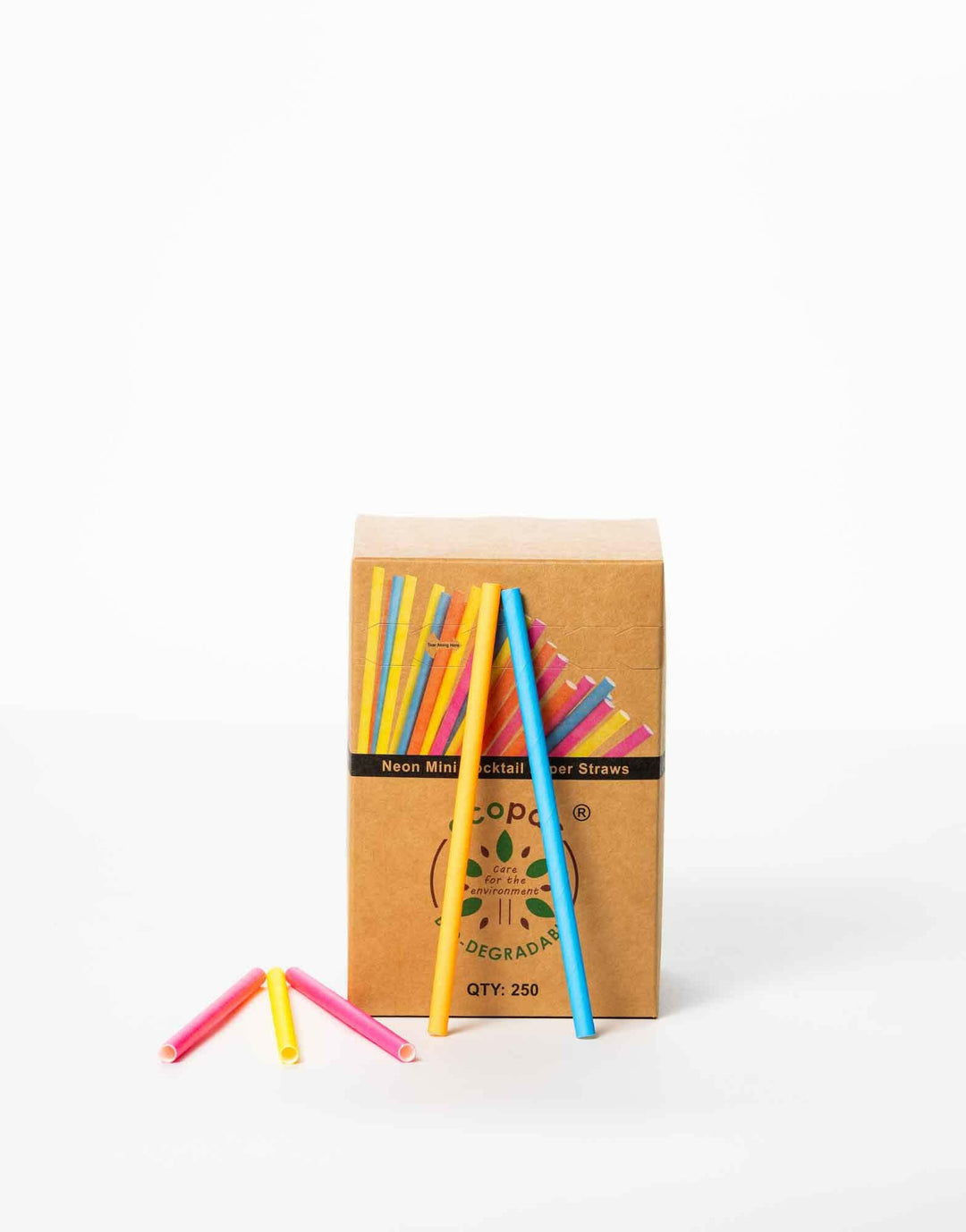 Assorted Neon Colours Mini Cocktail Paper Straws - 140mm.