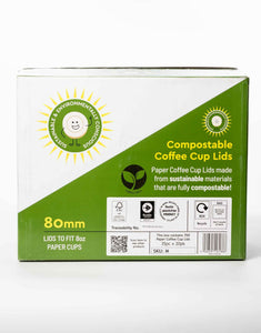 80mm Compostable Paper Lids for 8oz Hot Drinks Cups.