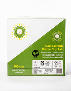 90mm Compostable Paper Lids for 12oz Hot Drinks Cups.