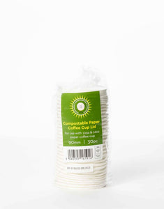 90mm Compostable Paper Lids for 12oz Hot Drinks Cups.