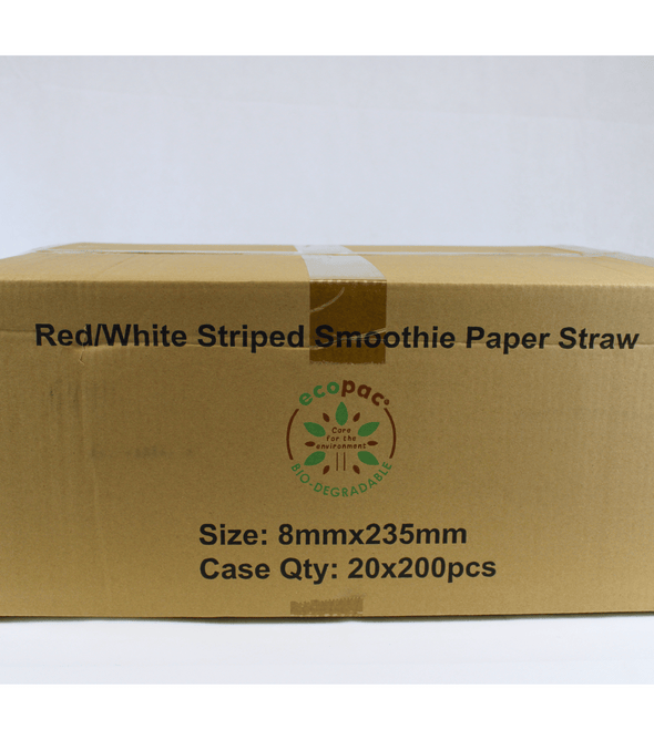 Red & White Striped Smoothie Paper Straws 235mm X 8mm