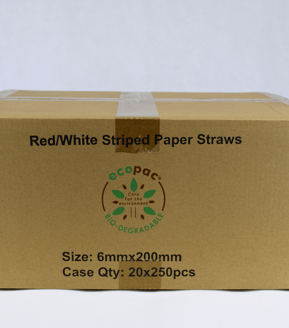 Red & White striped Paper Straws 200mm x 6mm