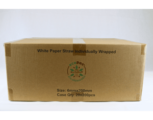 White Paper Straws Indivdually Wrapped 200mm X 6mm