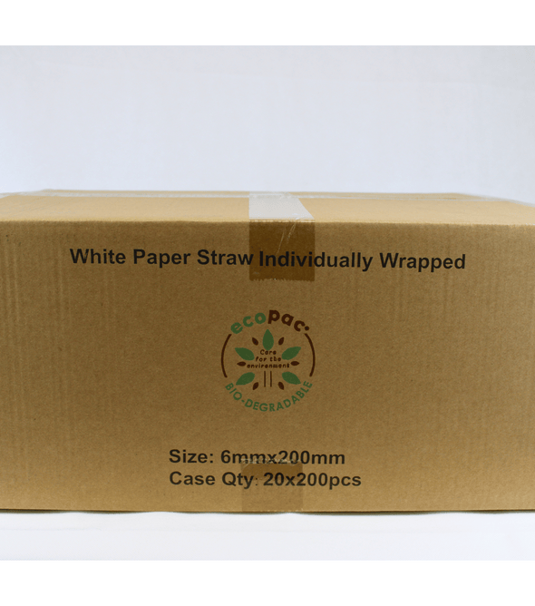 White Paper Straws Indivdually Wrapped 200mm X 6mm